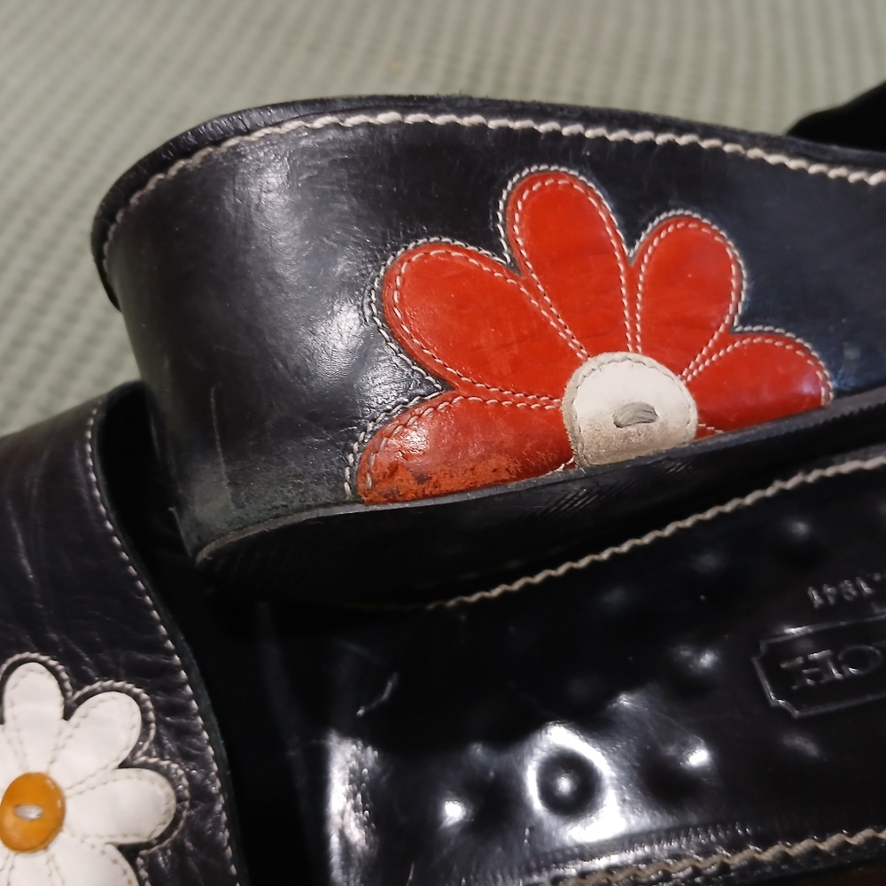 Black Sandals with Red and White Floral Design
